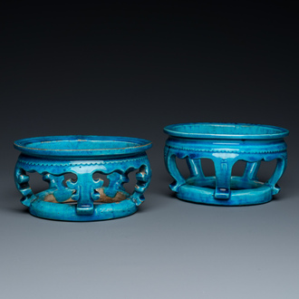 Two Chinese turquoise-glazed ornaments or stands, Kangxi