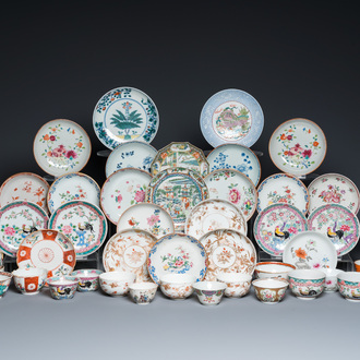 A varied collection of Chinese plates, cups and saucers, Kangxi and later