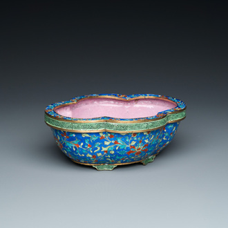 A Chinese blue-ground Canton enamel jardinière, Qianlong