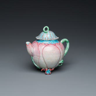 A Chinese famille rose 'lotus' teapot and cover, Yongzheng