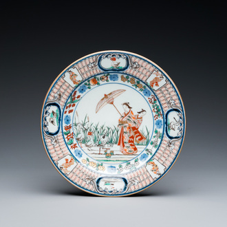 A Japanese Imari 'Parasol Ladies' dish after Cornelis Pronk, Edo, 18th C.