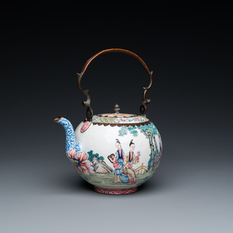 A Chinese Canton enamel teapot and cover, Qianlong