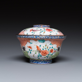 A Chinese Canton enamel covered bowl with flowers and butterflies, Yongzheng/Qianlong