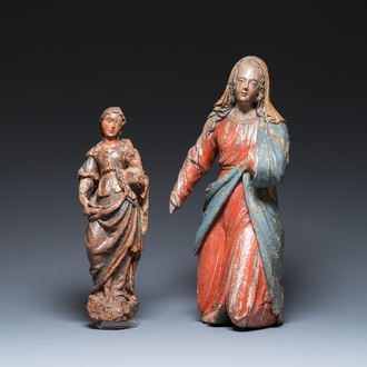 Two polychromed wood sculptures of Mary, 16th C.