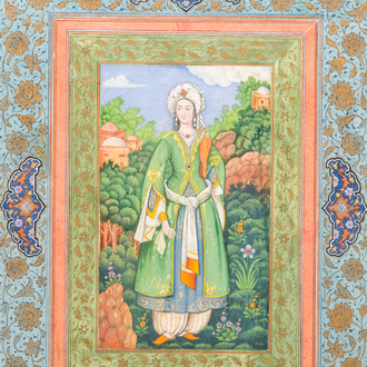 Qajar school, miniatuur: 'Portret van een dame'