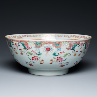 A Chinese famille rose punch bowl with floral design, Qianlong