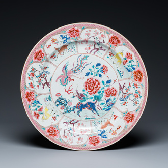 A Chinese famille rose 'qilin and phoenix' dish, Yongzheng