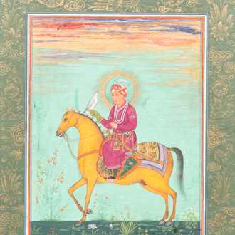 Ecole indienne, miniature: 'Portrait d'Akbar le Grand, le troisième empereur moghol'