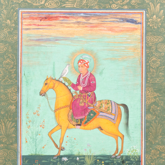 Indian school miniature: 'Portrait of Akbar the Great, the third Mughal emperor'