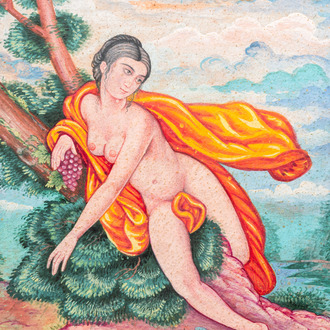 Ecole qajare, miniature: 'Portrait allégorique d'une femme nue représentant la fertilité'