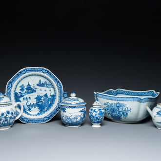 Six Chinese blue and white porcelain wares, Qianlong