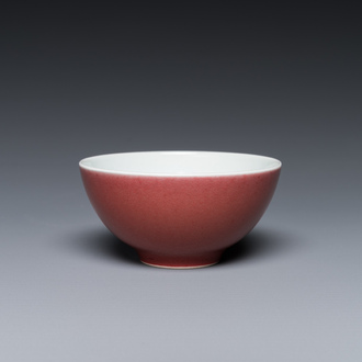 A Chinese monochrome copper-red-glazed bowl, Yongzheng mark but probably later