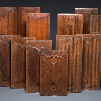 A collection of 15 carved wooden linenfold panels, mostly Flanders, 14/16th C.