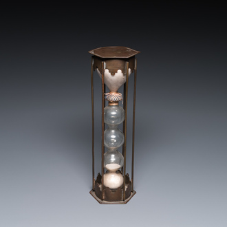 A copper-mounted glass hourglass, probably France, 1st half 18th C.