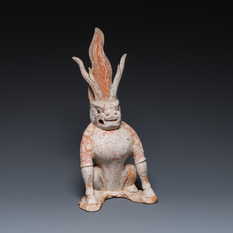 A Chinese painted pottery earth spirit, Tang