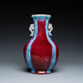 A Chinese flambé-glazed 'hu' vase, Qianlong mark, 19/20th C.