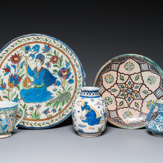 Five Islamic pottery wares, Persia and Northern Africa, 19/20th C.