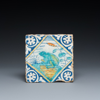 A polychrome maiolica tile with a frog, Antwerp or Middelburg, late 16th C.