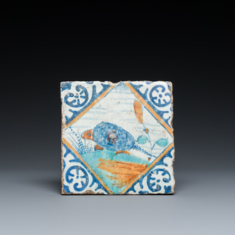 A polychrome maiolica tile with an armadillo, Antwerp or Middelburg, late 16th C.