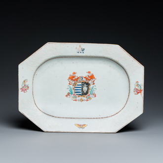 A Chinese famille rose armorial 'Hotham impaling Morley' dish, Qianlong