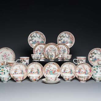 19 tasses et 15 soucoupes en porcelaine de Chine famille rose, Qianlong