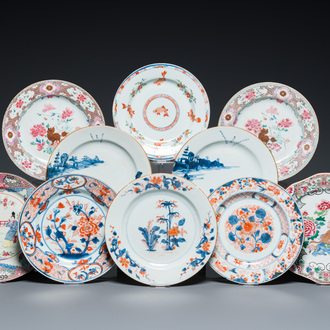 Tien Chinese blauw-witte, famille rose en verte borden, Kangxi en later