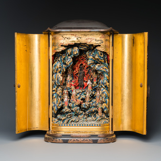 A Japanese Fudō Myōō zushi shrine in partly gilded, lacquered and painted wood, Edo/Meiji, 19th C.