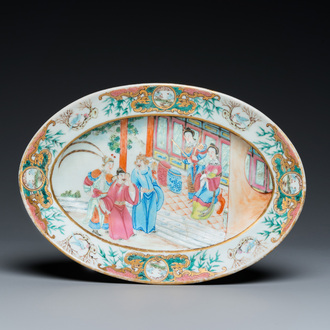 An oval Chinese Canton famille rose dish, 19th C.