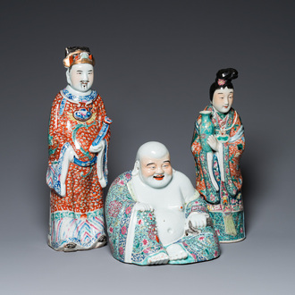 A Chinese famille rose Buddha, a star god and an immortal, 19/20th C.