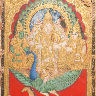 Indian school, Thanjavur region: 'Murugan on his peacock', 19th C.