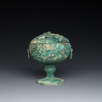 A Chinese bronze 'xianglu' censer with reticulated cover, Western Han