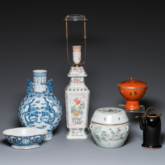 Six various Chinese porcelain wares, Qing and Republic