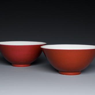 A pair of Chinese monochrome ruby-glazed bowls, Guangxu mark and of the period