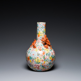 A Chinese famille rose 'millefleurs' bottle vase, Qianlong mark, Republic