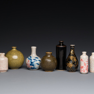 Five various Chinese snuff bottles and three miniature vases, 19/20th C.