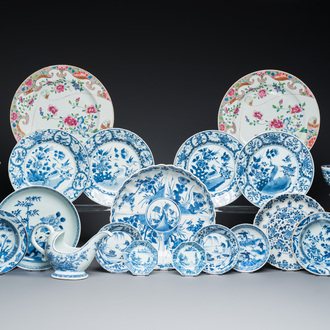 Een diverse collectie Chinees blauw-wit en famille rose porselein, Kangxi/Qianlong