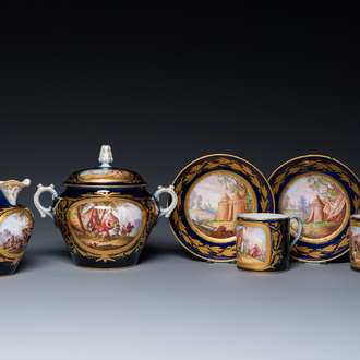 A French blue-ground Sèvres-style 6-piece tea service, 19th C.