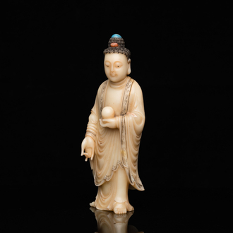 A Chinese carved soapstone figure of the Medicine Buddha or Bhaishajyaguru, Qing