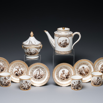 A French porcelain 14-piece tea service with cherubs, Paris, marked for the Nast workshop, 19th C.