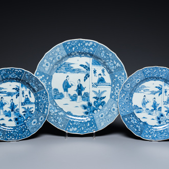 Three Chinese blue and white 'Xi Xiang Ji' dishes, Qianlong