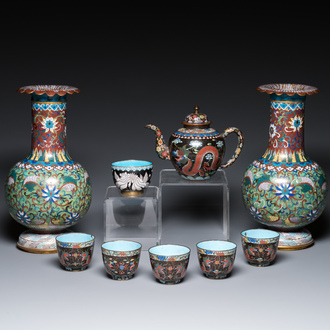 Nine Chinese cloisonné wares, 19/20th C.