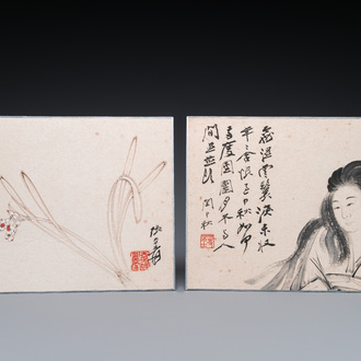 Follower of Zhang Daqian 張大千 (1898-1983): 'Beauty' and 'Orchid', ink and colour on paper