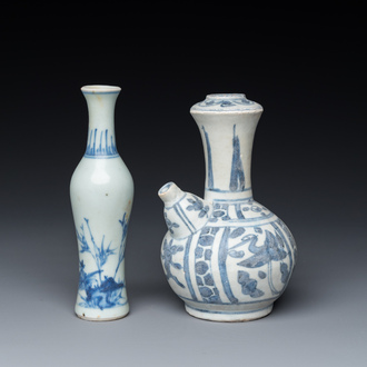 A Chinese blue and white kendi and a small vase, Hatcher Cargo, Transitional period