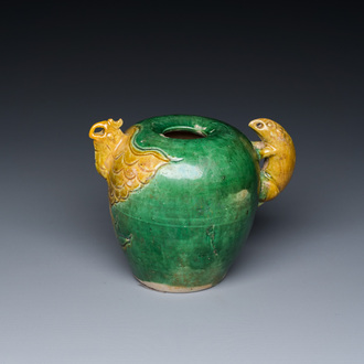 A Chinese sancai-glazed water dropper with phoenix-shaped spout, Ming or Kangxi