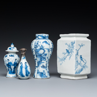 Four Chinese blue and white vases, Kangxi and later