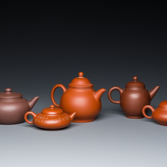 Five Chinese Yixing stoneware teapots and covers, Republic