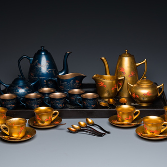 Two Chinese Fuzhou or Foochow lacquer coffee services, Republic
