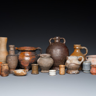 A large collection of early Western European pottery and stoneware, 13/17th C.