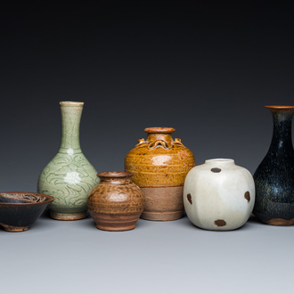 Five various Chinese monochrome-glazed vases and a bowl, Yuan and later