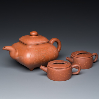 Three Chinese Yixing stoneware teapots and covers, Republic